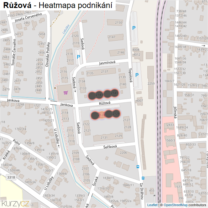 Mapa Růžová - Firmy v ulici.