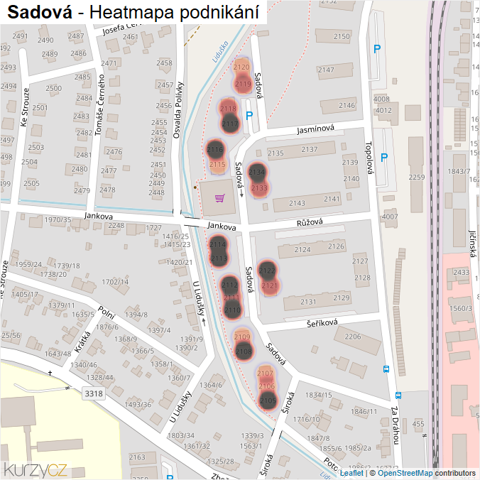 Mapa Sadová - Firmy v ulici.