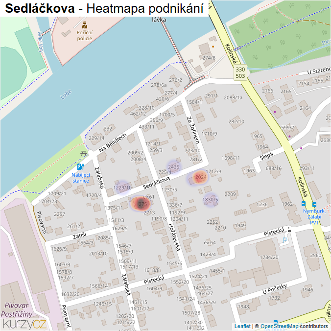 Mapa Sedláčkova - Firmy v ulici.