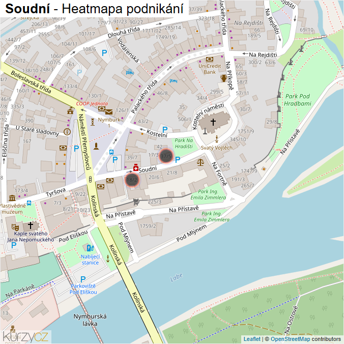 Mapa Soudní - Firmy v ulici.