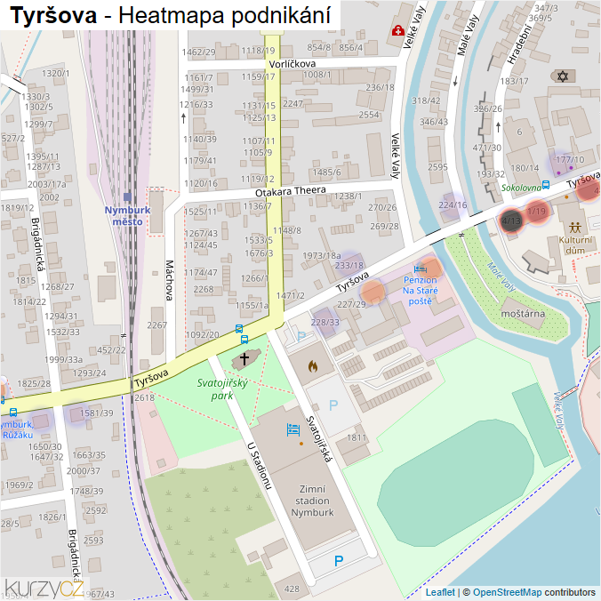 Mapa Tyršova - Firmy v ulici.