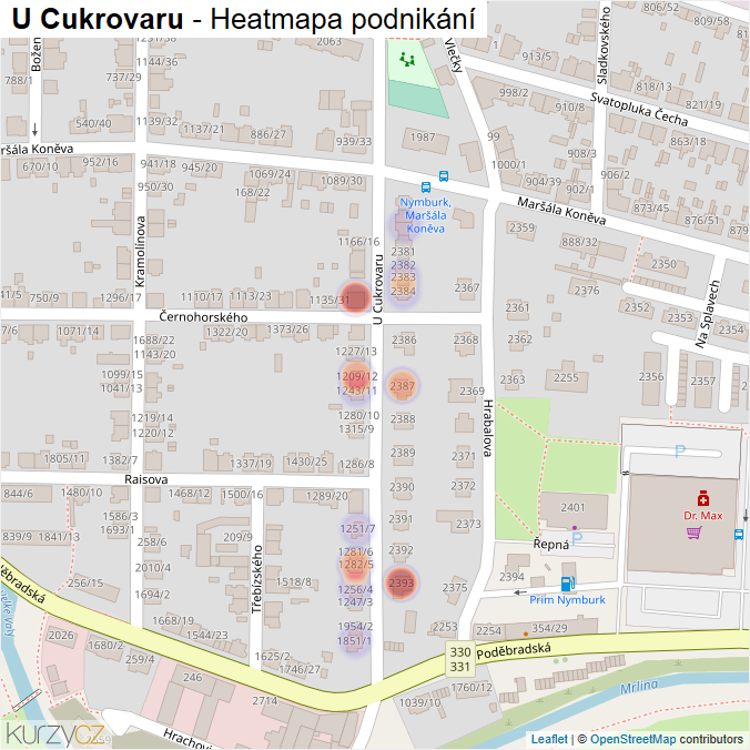 Mapa U Cukrovaru - Firmy v ulici.