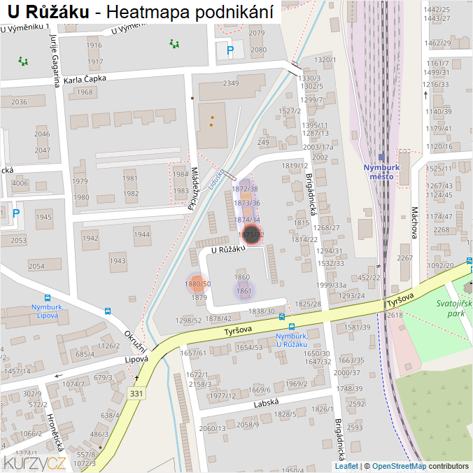 Mapa U Růžáku - Firmy v ulici.