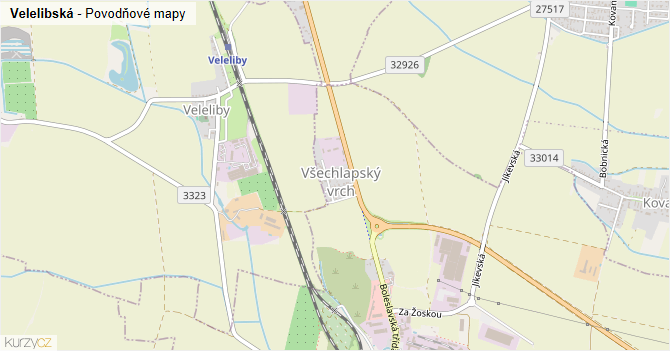 Velelibská - záplavové mapy stoleté vody