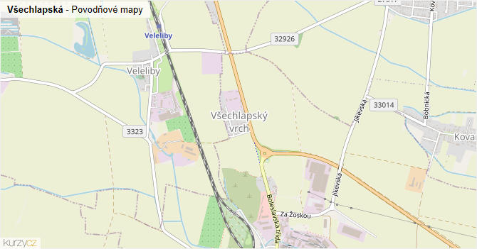 Všechlapská - záplavové mapy stoleté vody