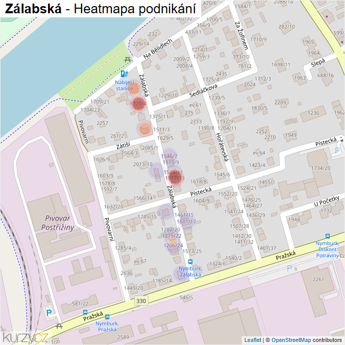 Mapa Zálabská - Firmy v ulici.