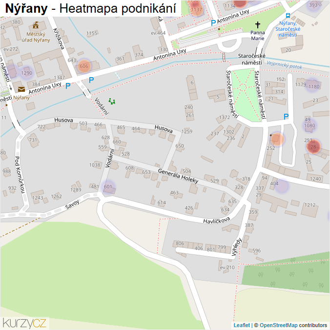 Mapa Nýřany - Firmy v obci.