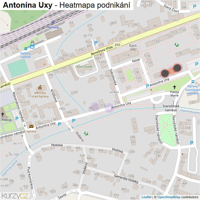 Mapa Antonína Uxy - Firmy v ulici.