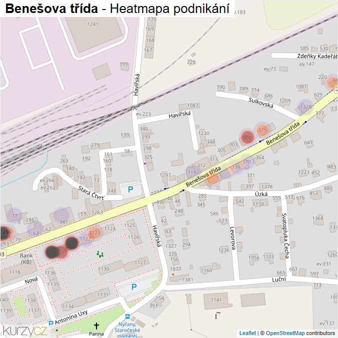 Mapa Benešova třída - Firmy v ulici.