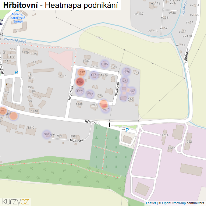 Mapa Hřbitovní - Firmy v ulici.