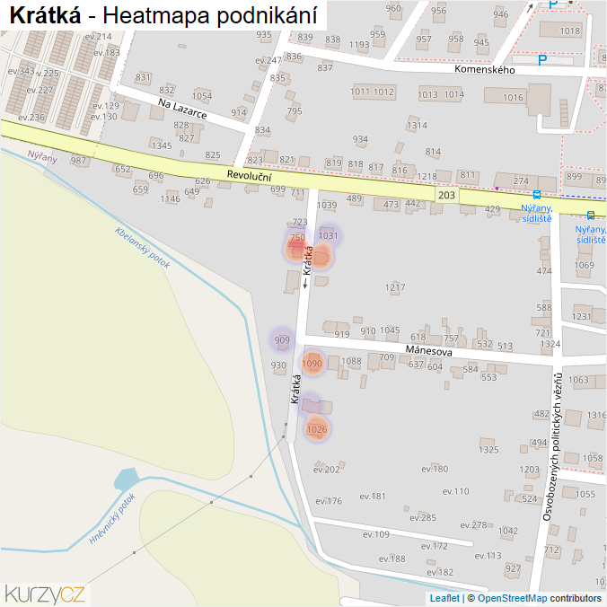 Mapa Krátká - Firmy v ulici.