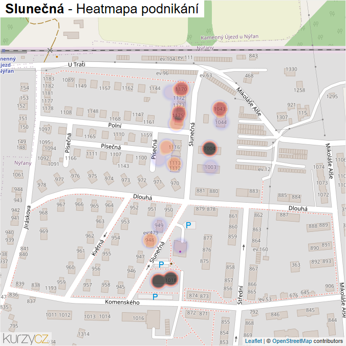 Mapa Slunečná - Firmy v ulici.