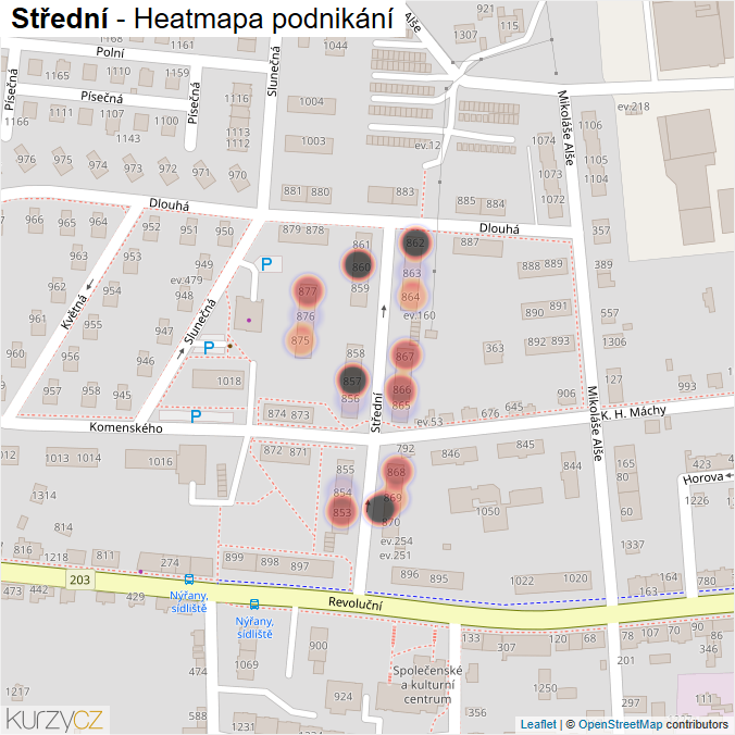 Mapa Střední - Firmy v ulici.