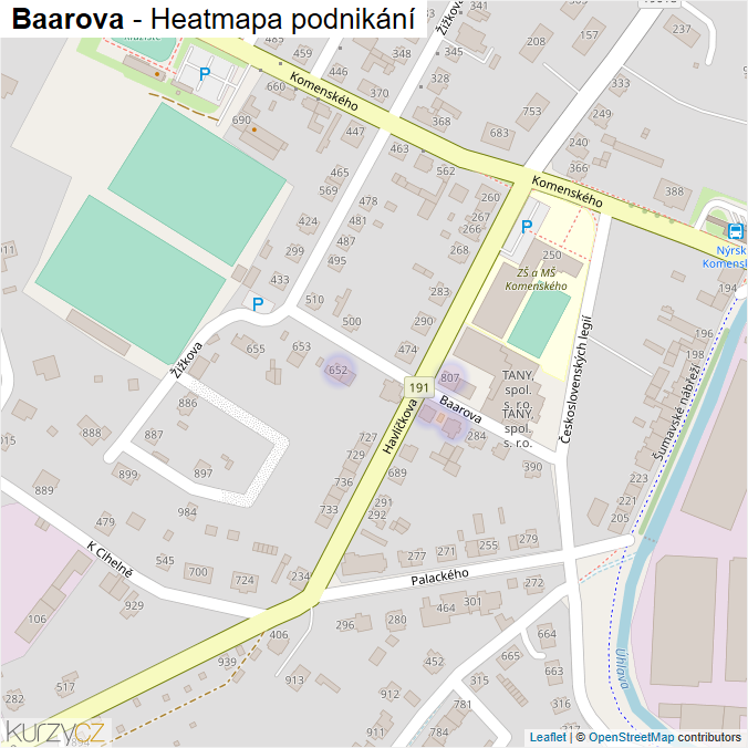Mapa Baarova - Firmy v ulici.
