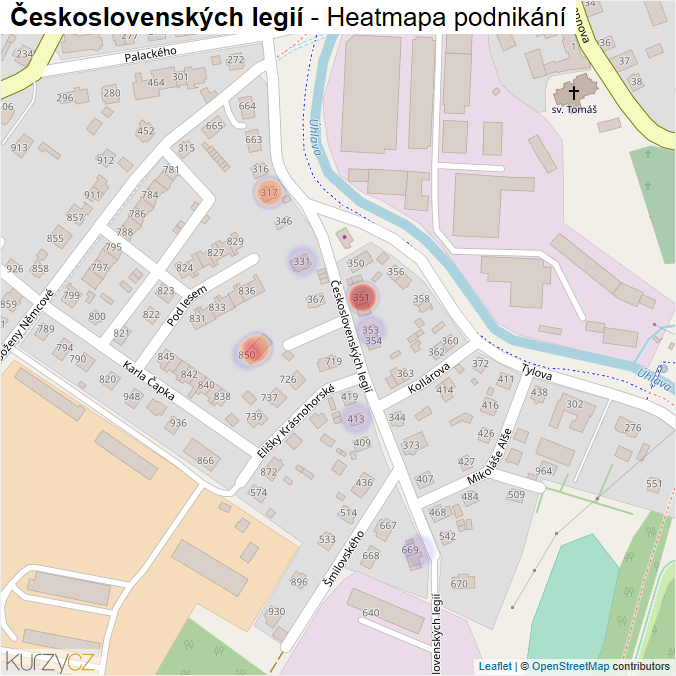 Mapa Československých legií - Firmy v ulici.