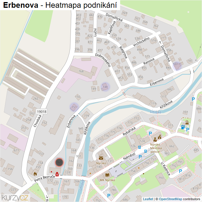 Mapa Erbenova - Firmy v ulici.