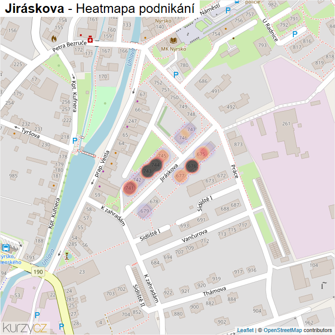 Mapa Jiráskova - Firmy v ulici.