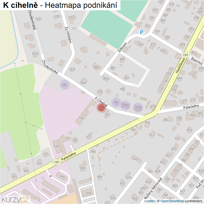 Mapa K cihelně - Firmy v ulici.