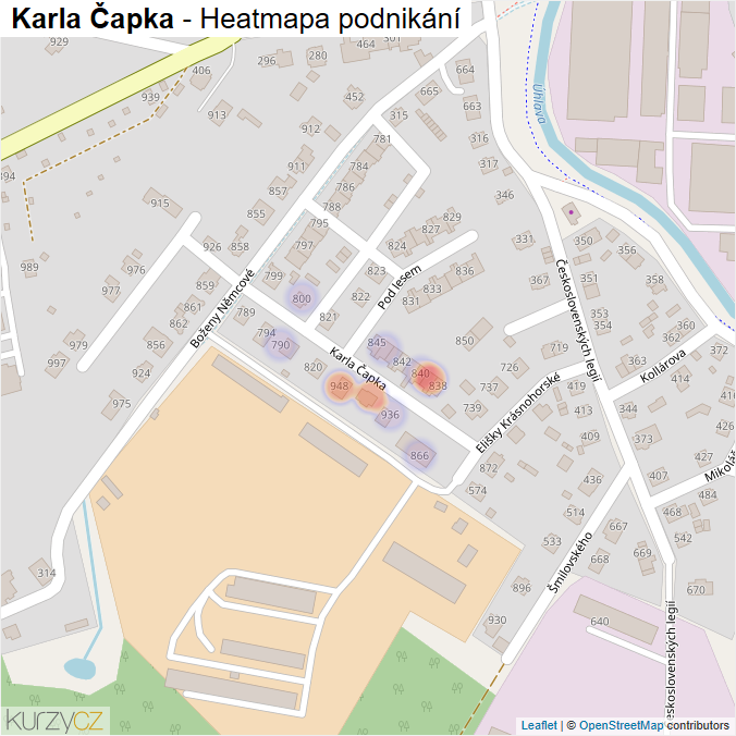 Mapa Karla Čapka - Firmy v ulici.