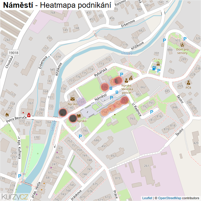 Mapa Náměstí - Firmy v ulici.