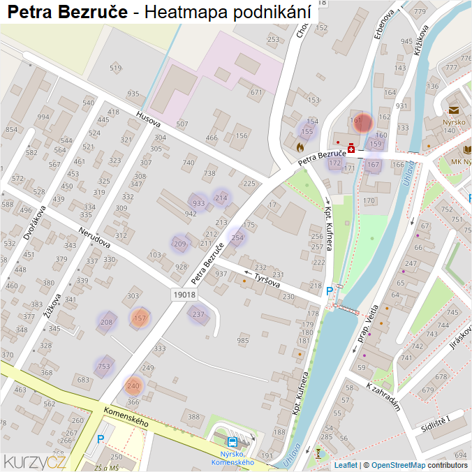 Mapa Petra Bezruče - Firmy v ulici.