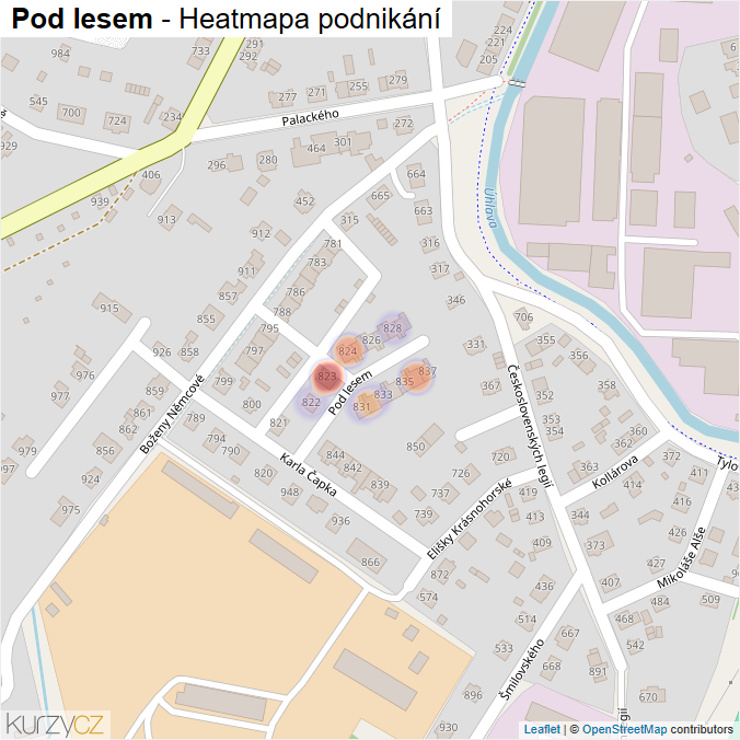Mapa Pod lesem - Firmy v ulici.