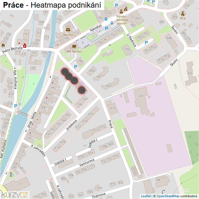 Mapa Práce - Firmy v ulici.
