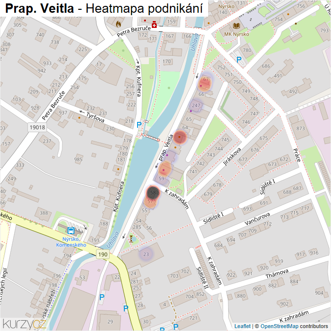 Mapa Prap. Veitla - Firmy v ulici.