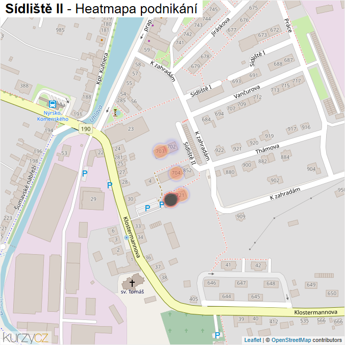 Mapa Sídliště II - Firmy v ulici.