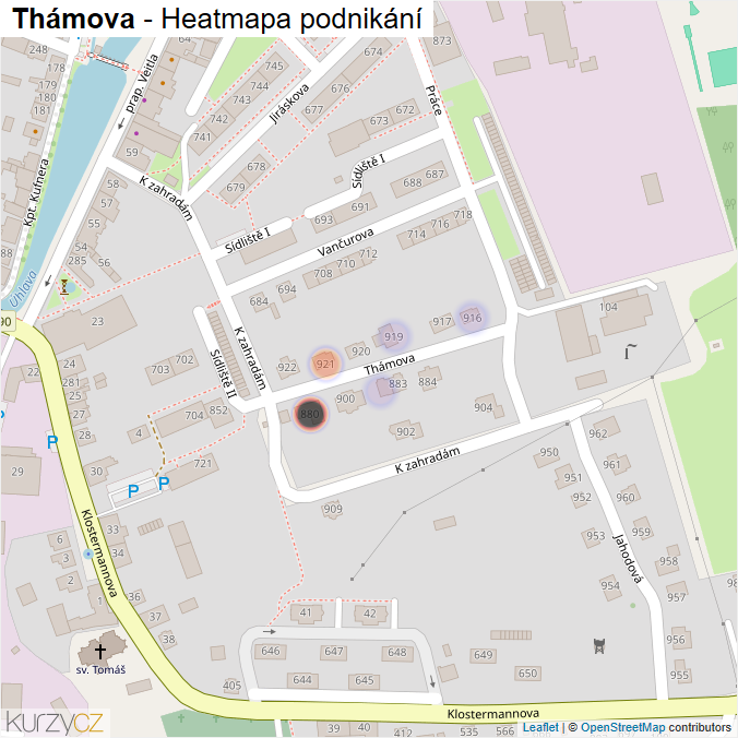 Mapa Thámova - Firmy v ulici.