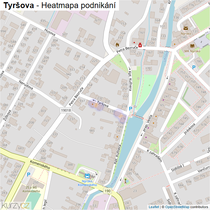 Mapa Tyršova - Firmy v ulici.