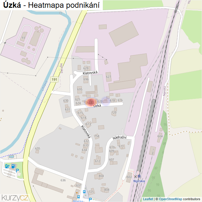 Mapa Úzká - Firmy v ulici.