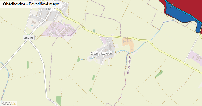 Obědkovice - záplavové mapy stoleté vody
