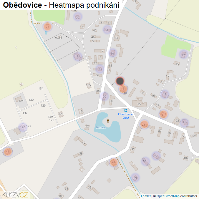 Mapa Obědovice - Firmy v části obce.