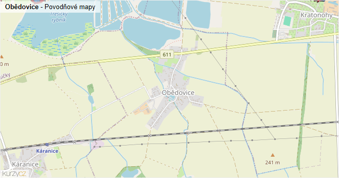 Obědovice - záplavové mapy stoleté vody