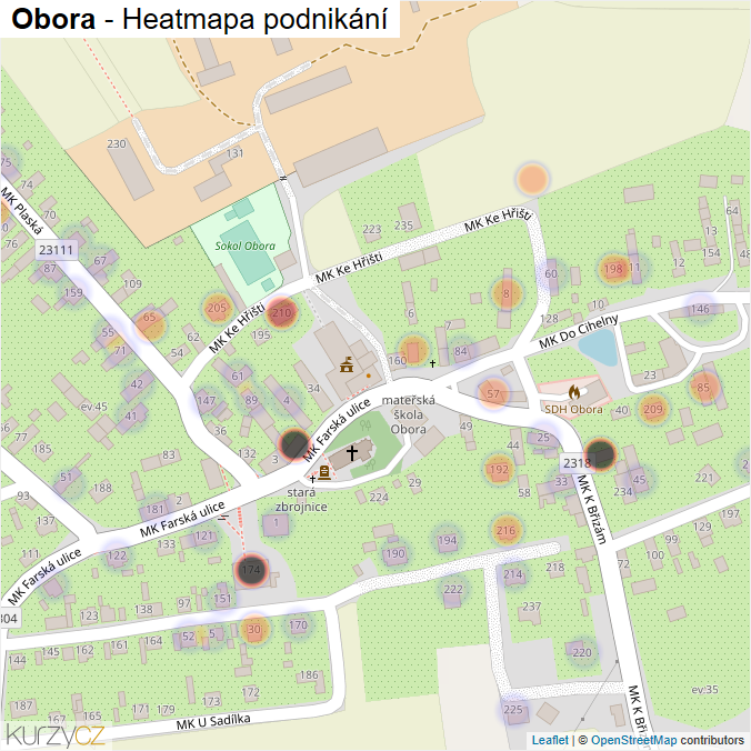 Mapa Obora - Firmy v části obce.