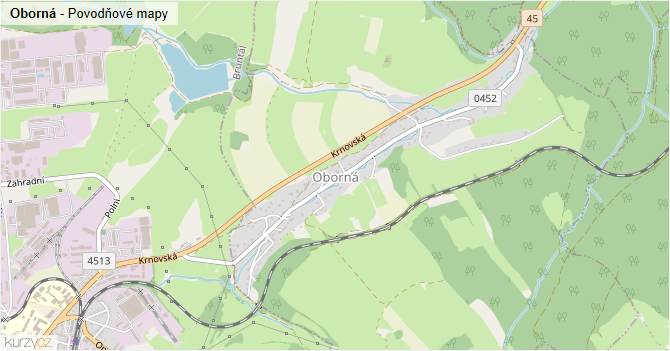 Oborná - záplavové mapy stoleté vody