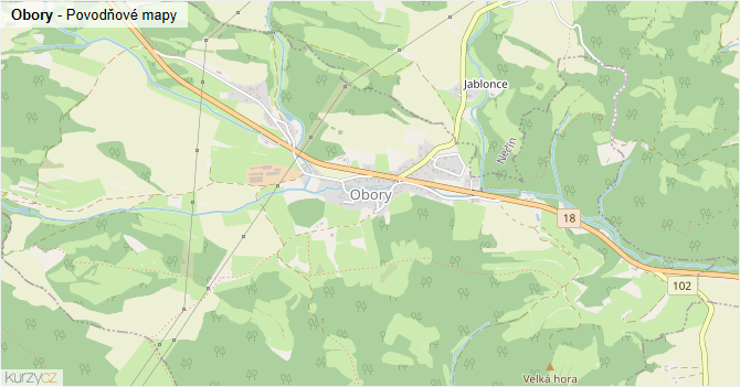 Obory - záplavové mapy stoleté vody
