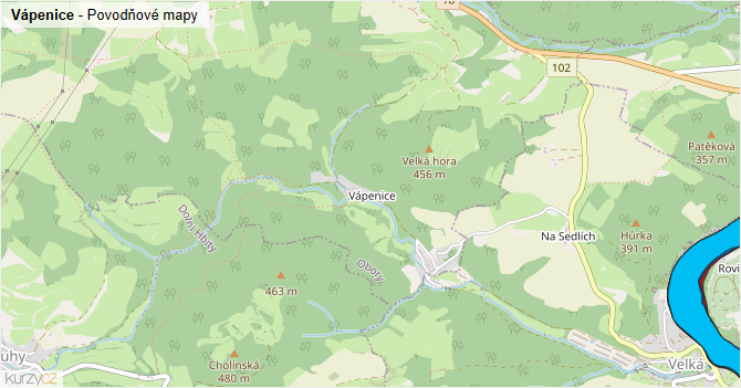Vápenice - záplavové mapy stoleté vody