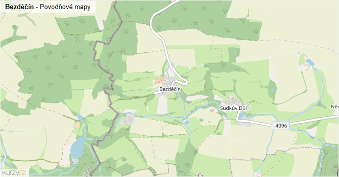 Bezděčín - záplavové mapy stoleté vody