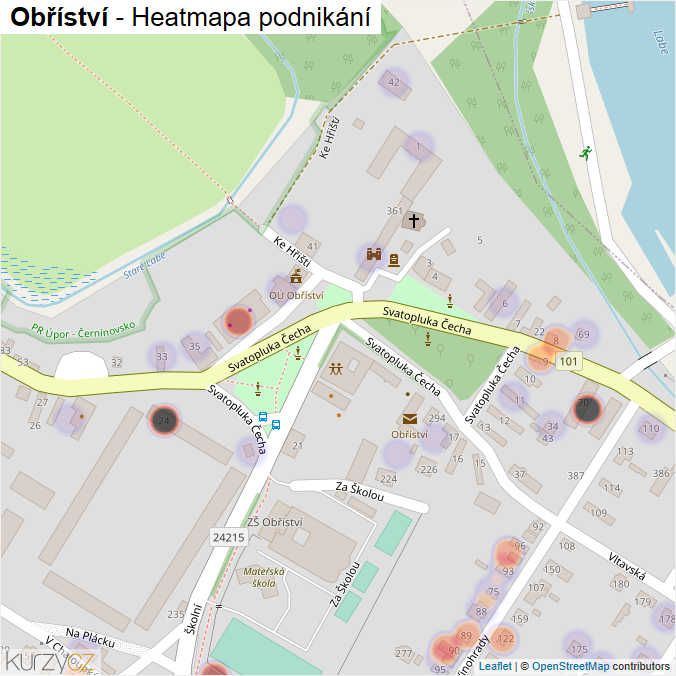 Mapa Obříství - Firmy v obci.