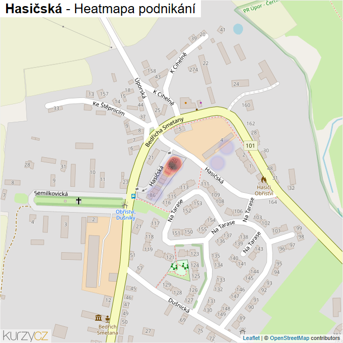 Mapa Hasičská - Firmy v ulici.