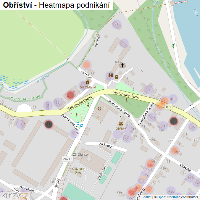 Mapa Obříství - Firmy v části obce.
