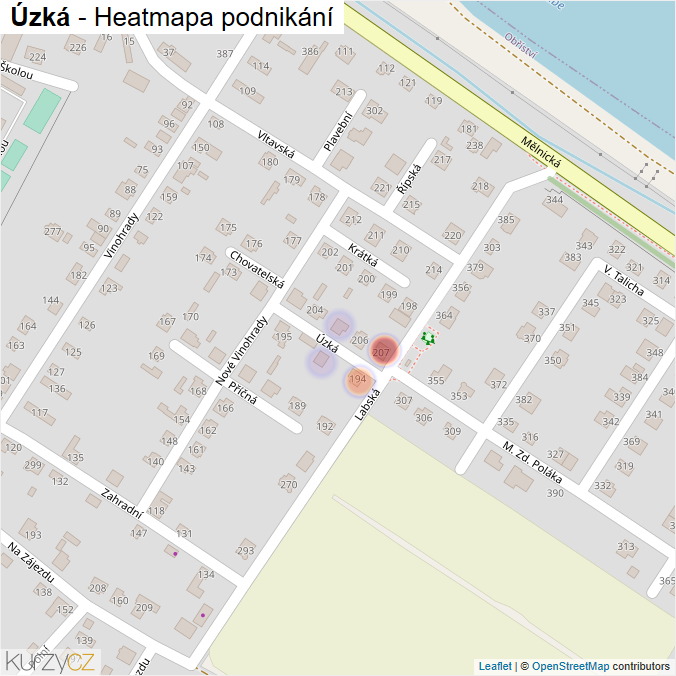 Mapa Úzká - Firmy v ulici.