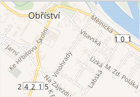 Vinohrady v obci Obříství - mapa ulice