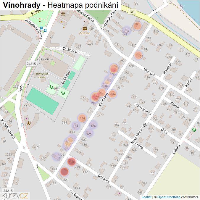 Mapa Vinohrady - Firmy v ulici.