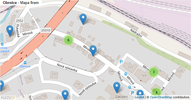 Obrnice - mapa firem