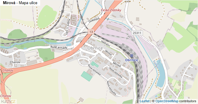 Mírová - mapa ulice