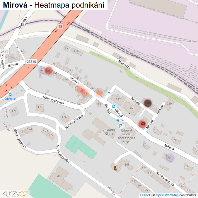 Mapa Mírová - Firmy v ulici.