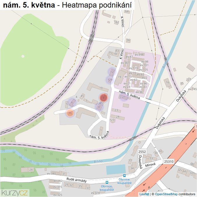 Mapa nám. 5. května - Firmy v ulici.